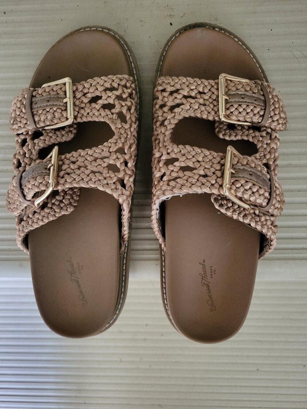 Universal Thread Braided Double-Buckle Slide Sandals in Mauve-Tan